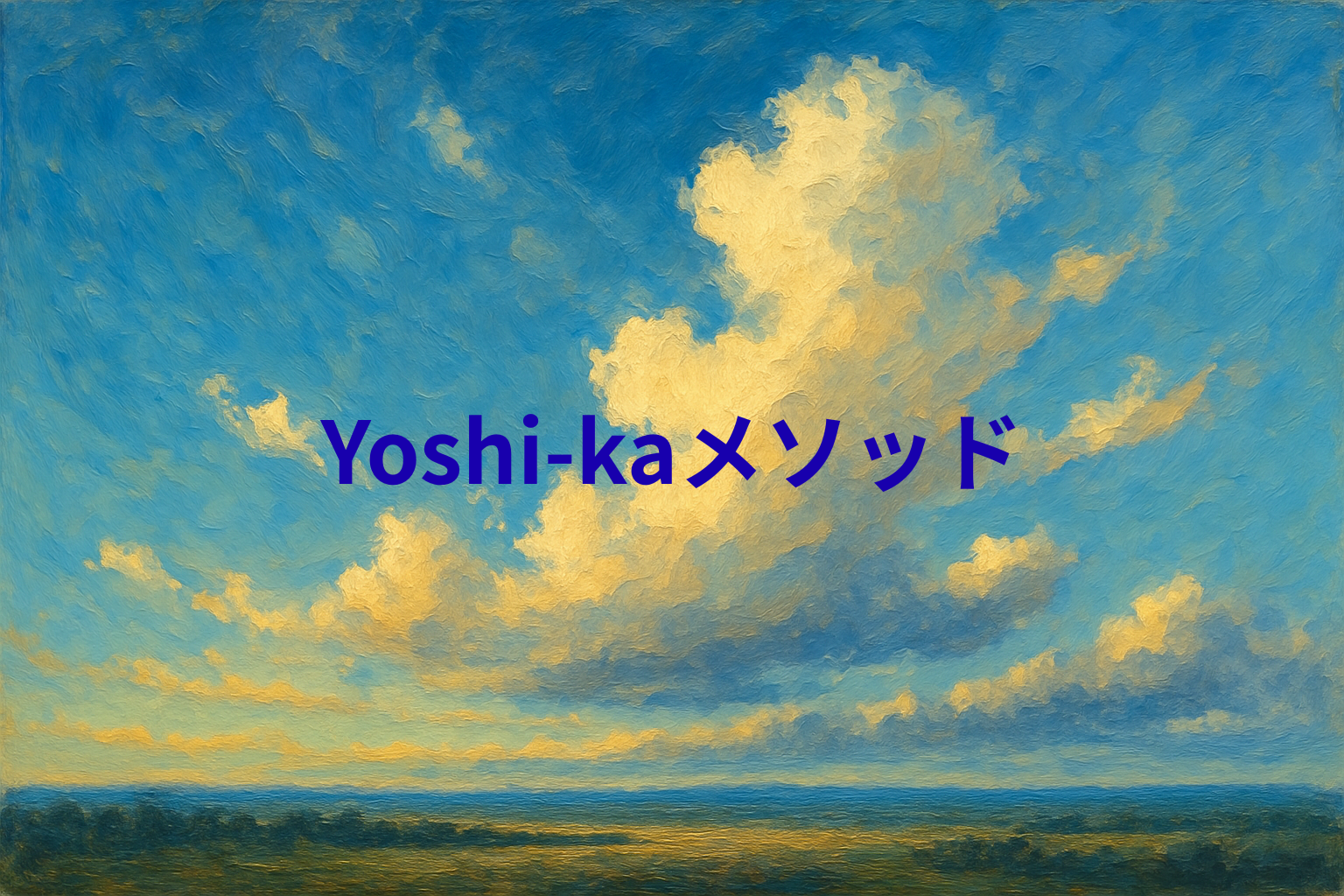 青空に浮かぶ雲の上に「Yoshi-kaメソッド」と書かれたタイトル画像。思考を深めるための独自メソッドを象徴するビジュアル。